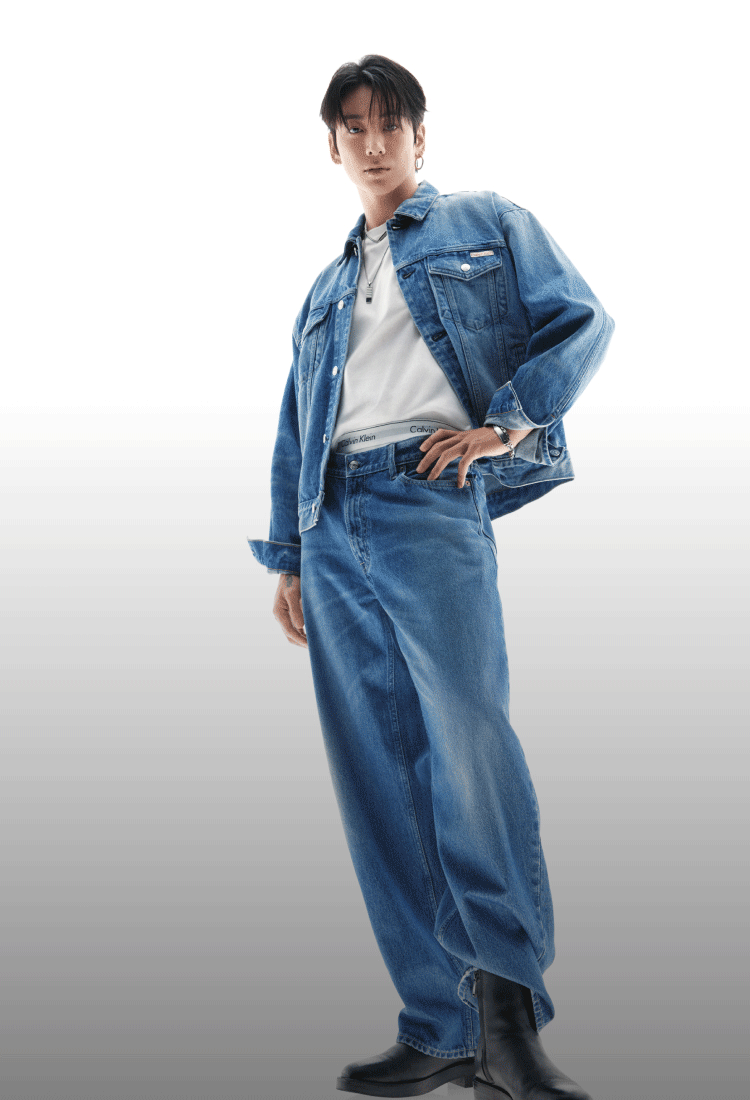 Calvin Klein featuring Jung Kook - Jung Kook Heats Up Full denim with a 90s edge. The denim worn low to  show off the iconic logo waistband